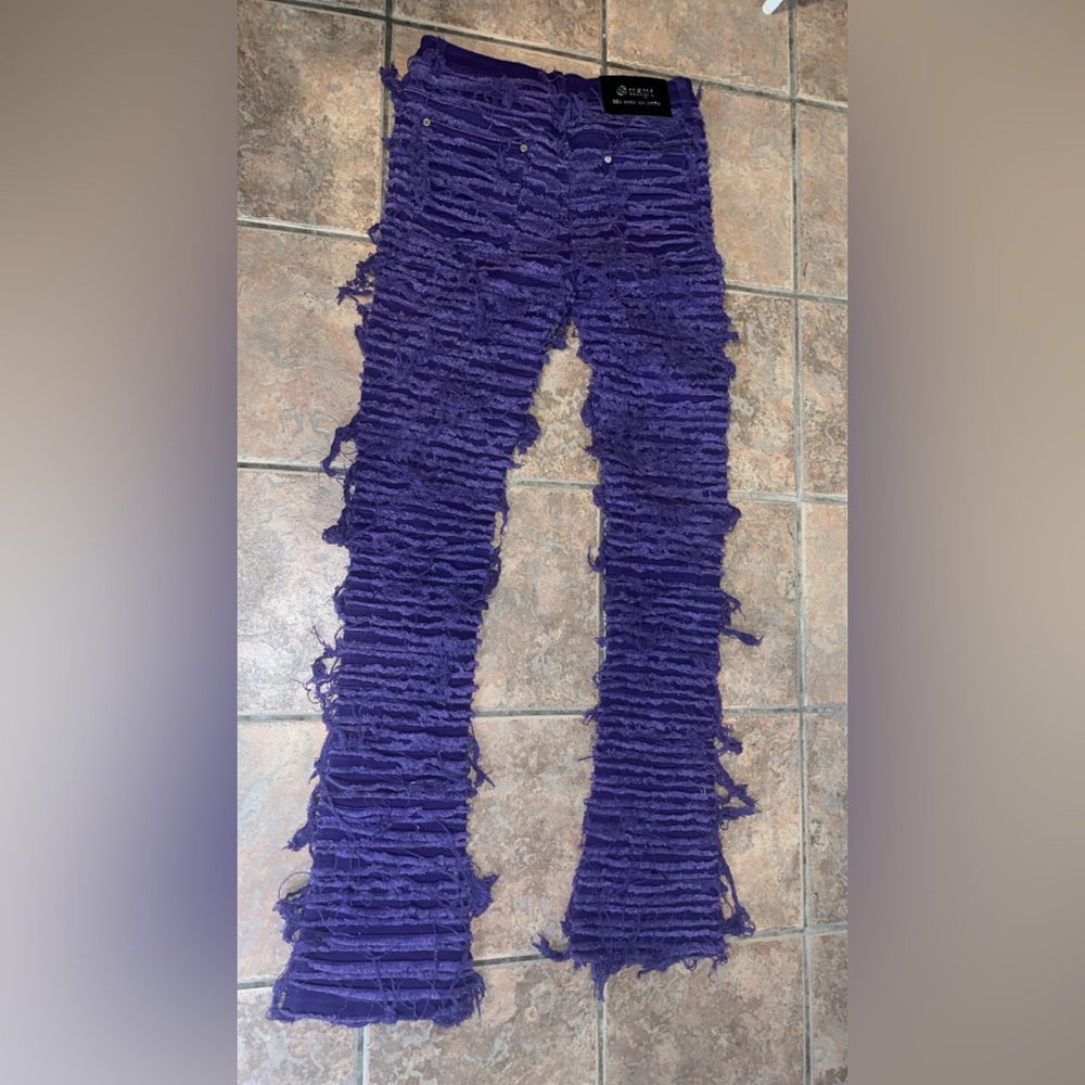 Guapi Jeans Mens 32 Purple Distressed Shredded Flare Limited Edition Pants - Picture 4 of 5